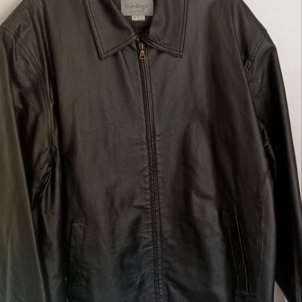 Vintage Men's Leather Jacket Black Large Tall
